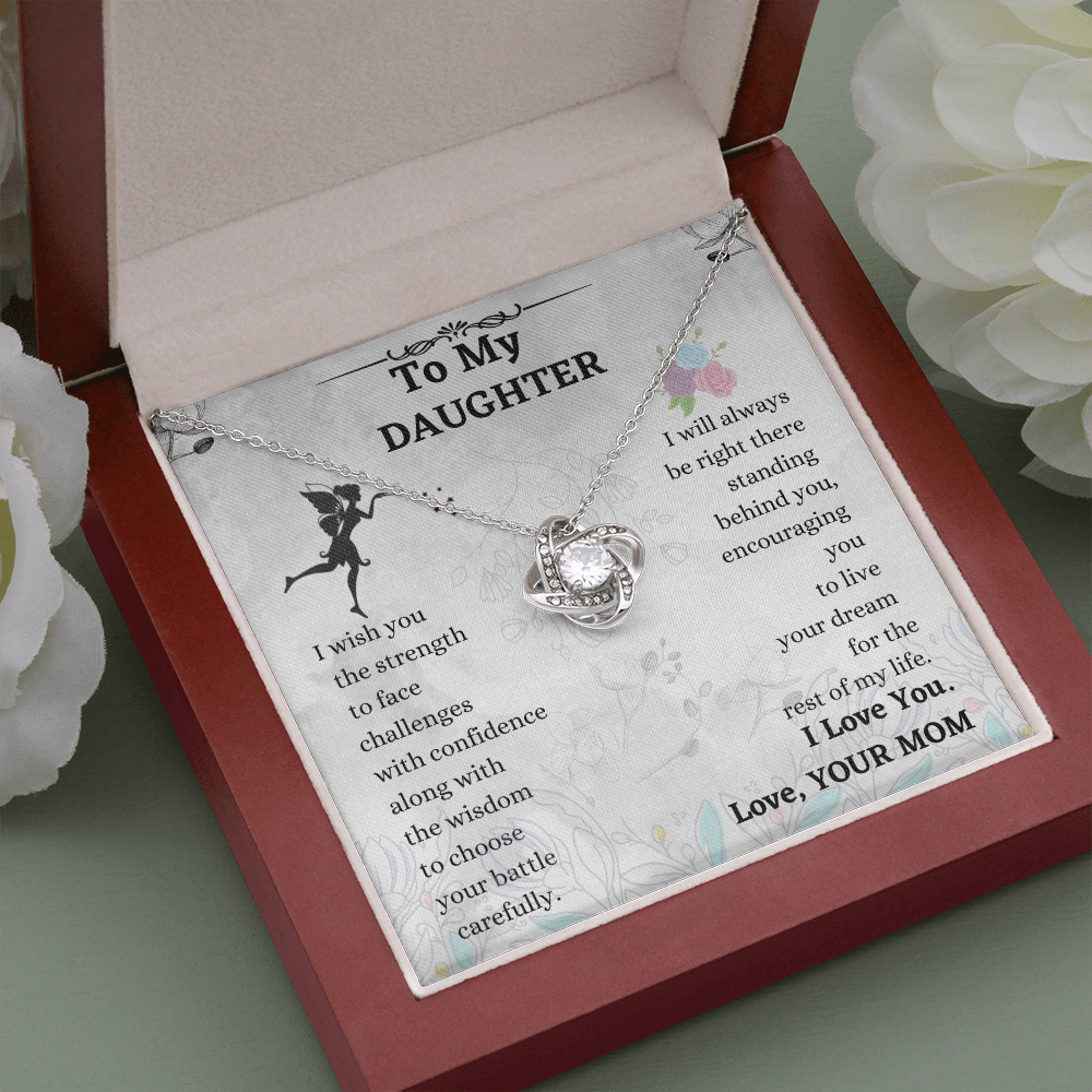 Daughter Necklace Gift from Mom – Love Knot Pendant with Message Card