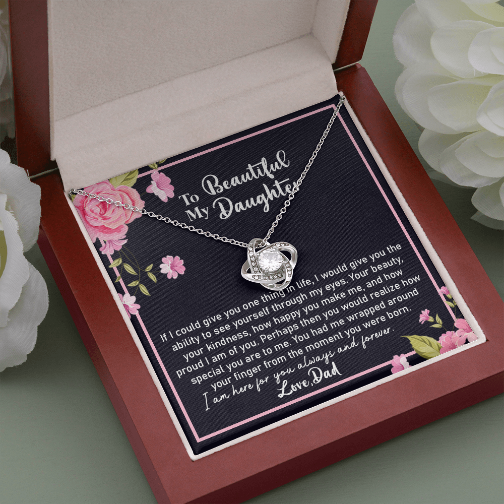 Beautiful Daughter Necklace Gift from Dad – Love Knot Pendant with Sentimental Message Card