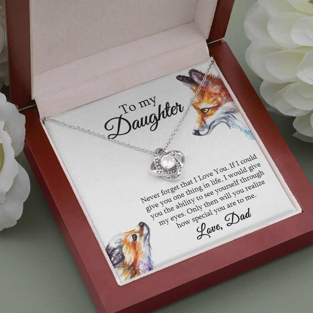 Daughter Necklace Gift from Dad – Love Knot Pendant with Heartfelt Message Card