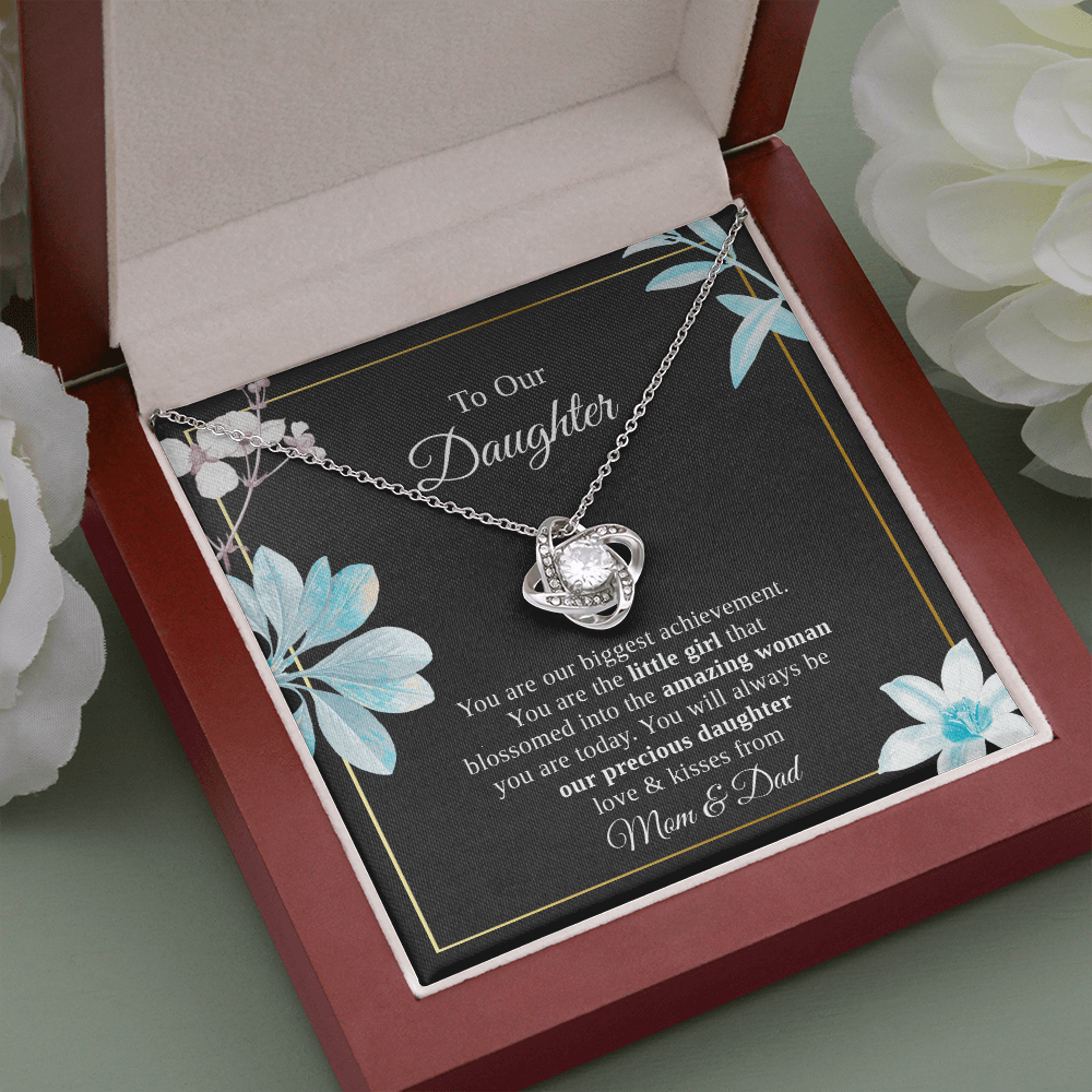 To Our Daughter Necklace Gift – Love Knot Pendant with Heartfelt Message Card