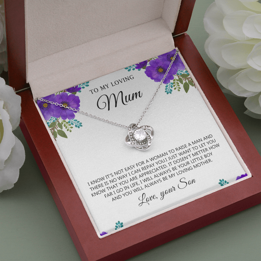 To My Mum Necklace Gift from Son with Heartfelt Floral Message Card
