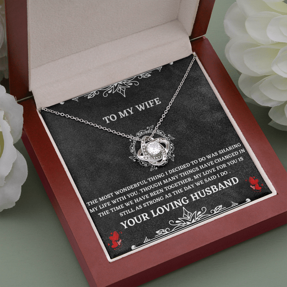 Wife Necklace Gift from Husband – Love Knot Pendant with Heartfelt Message Card