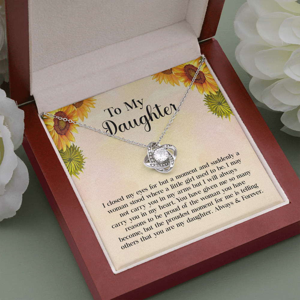 To My Daughter Necklace Gift – Love Knot Pendant with Heartfelt Message Card