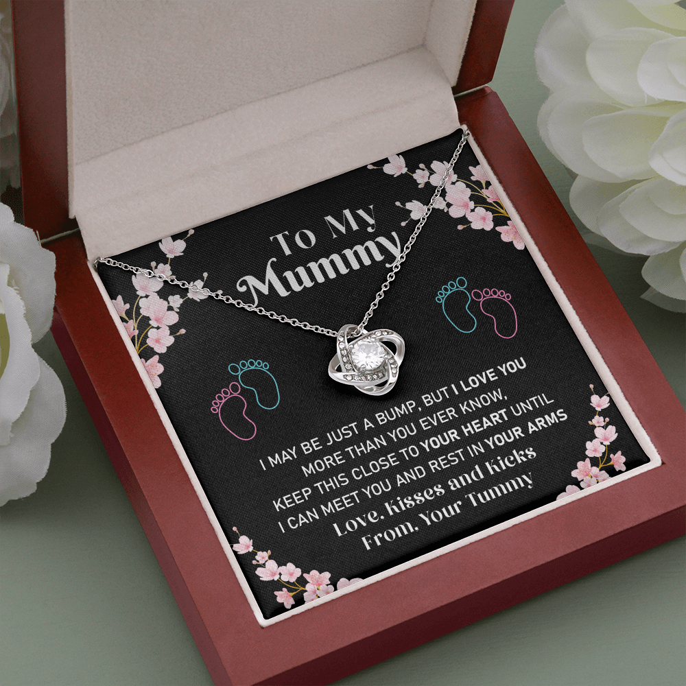 Mummy Necklace Gift from Baby Bump – Love Knot Pendant with Sweet Message Card