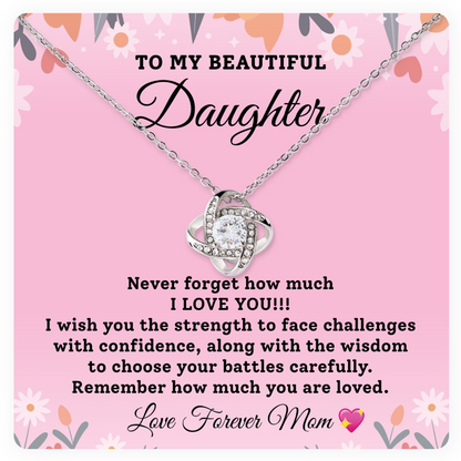 To My Beautiful Daughter Necklace Gift from Mom with Lovable Message Card