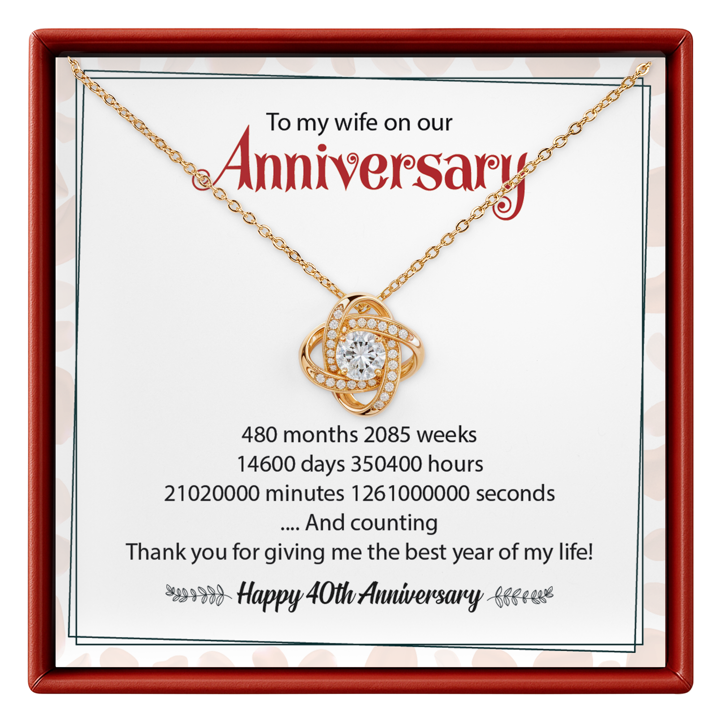 40th Anniversary Necklace for Wife Ruby Anniversary Gift from Husband with Forever Love Message Card