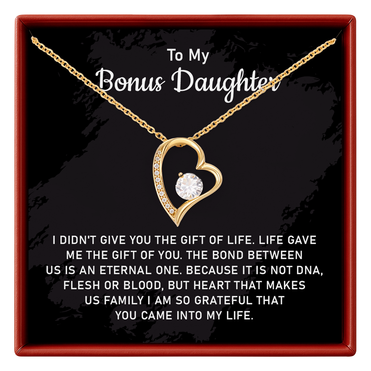 To My Bonus Daughter Heart Necklace Birthday Gift