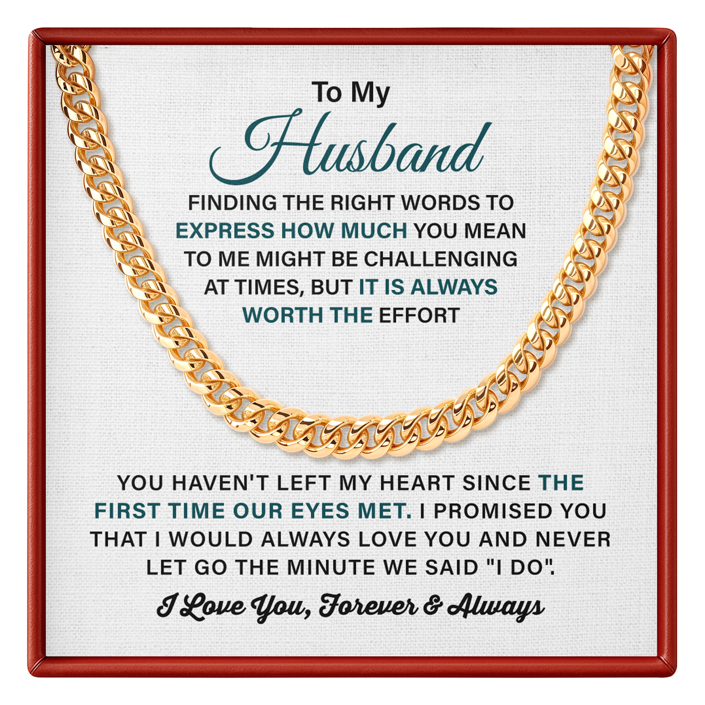 To My Husband Cuban Link Chain, Romantic Gift for Husband, Anniversary Gift from Wife, Meaningful Jewelry for Him