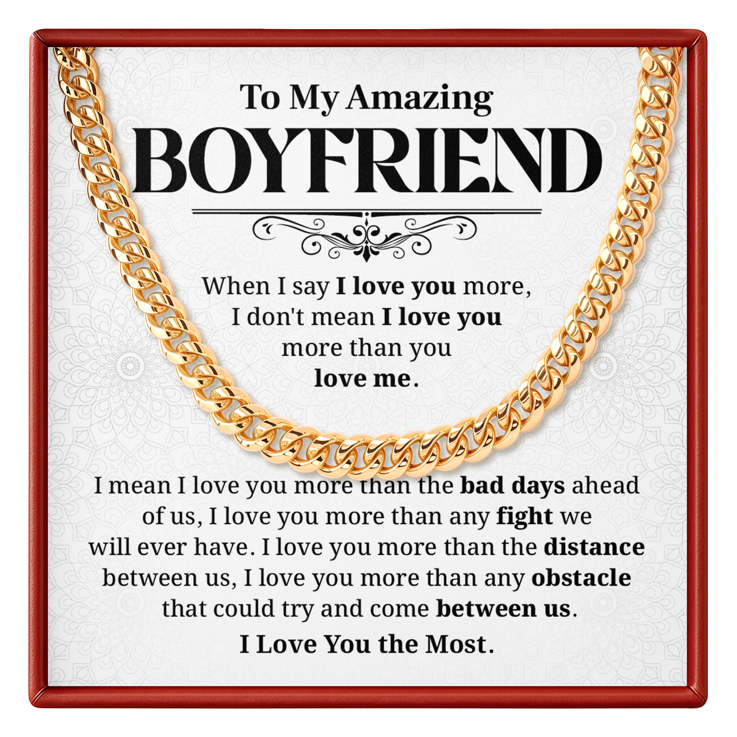 To My Amazing Boyfriend Cuban Link Chain Romantic Gift for Boyfriend, Long Distance Relationship Jewelry, Meaningful Gift for Him