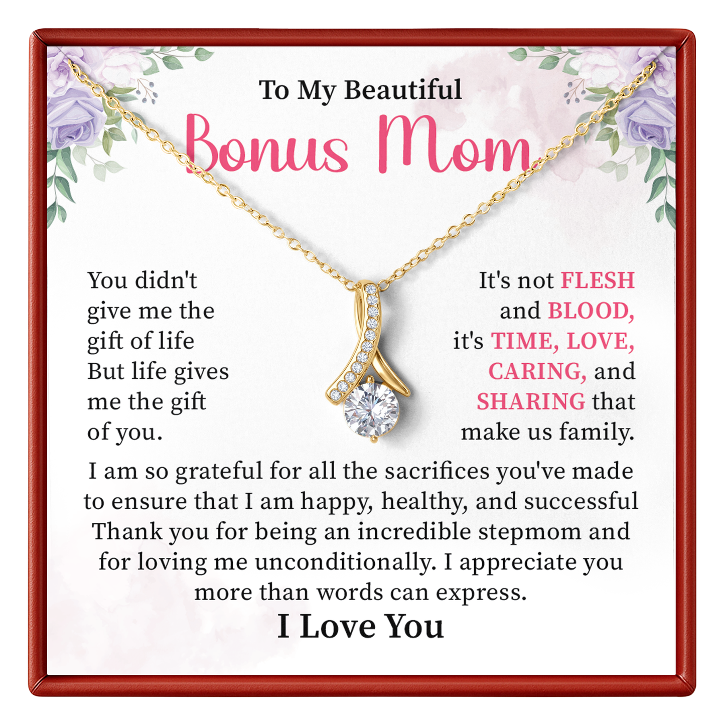To My Beautiful Bonus Mom Necklace Stepmom Appreciation Gift