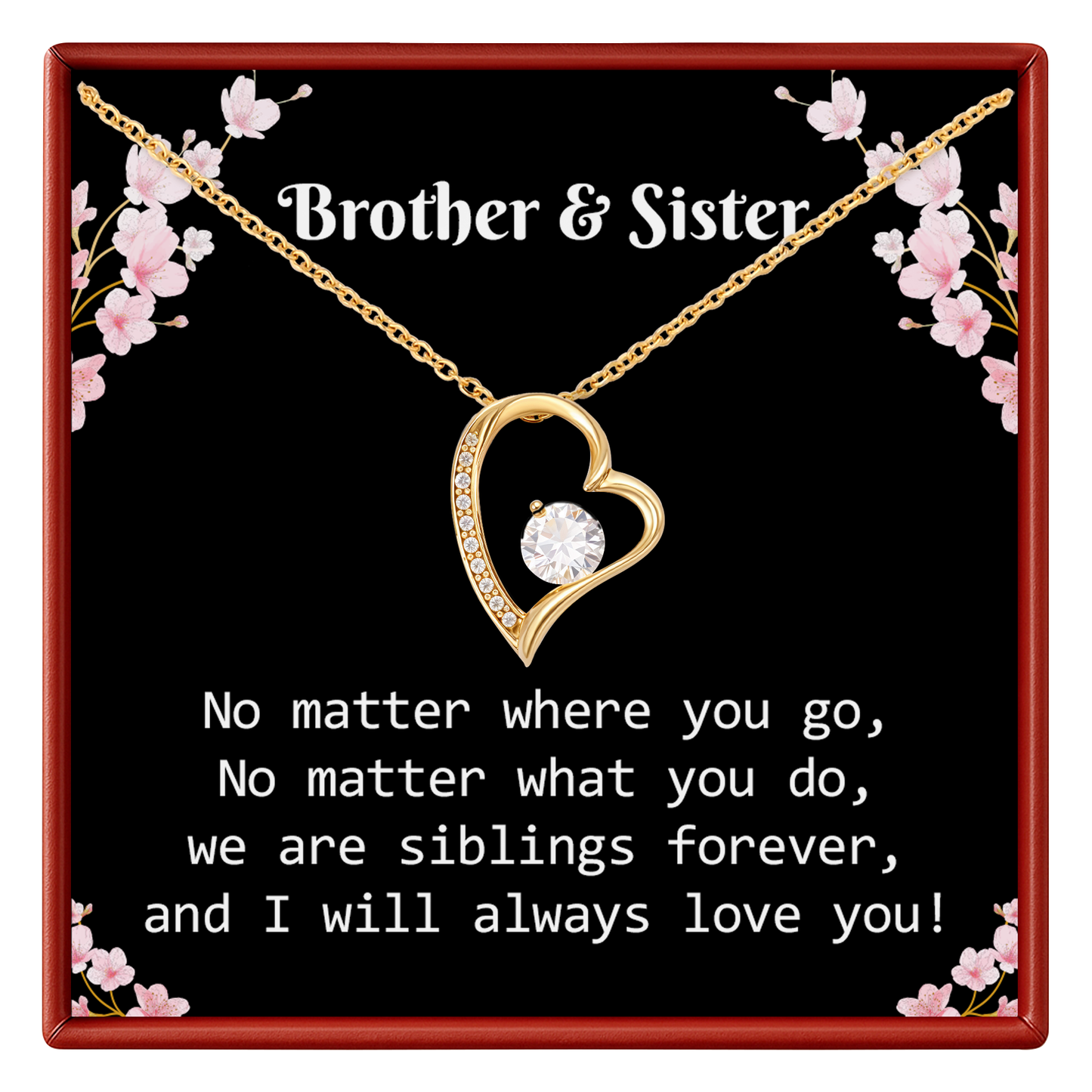 Brother & Sister Heart Necklace Birthday Gift for Sister