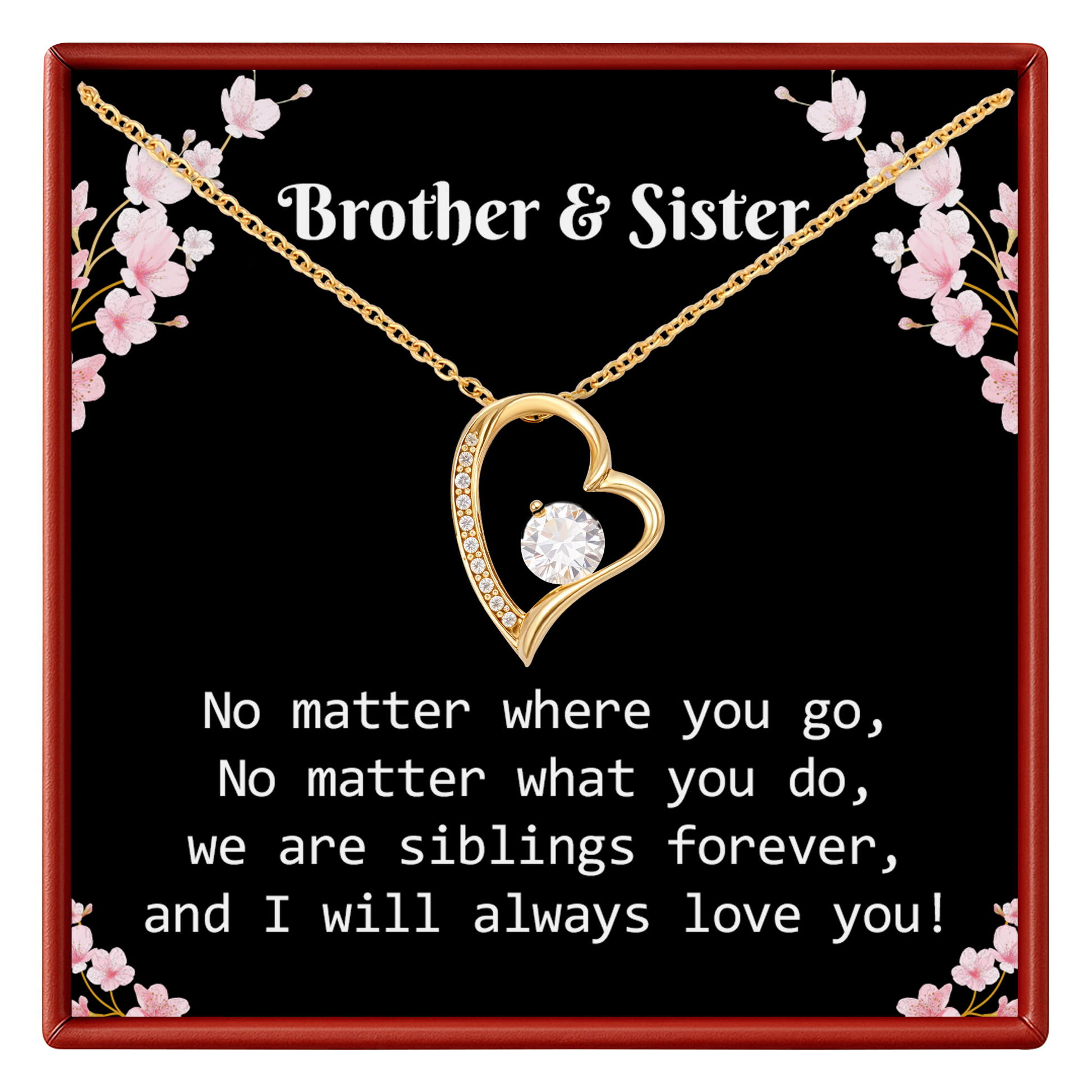 Brother & Sister Heart Necklace Birthday Gift for Sister