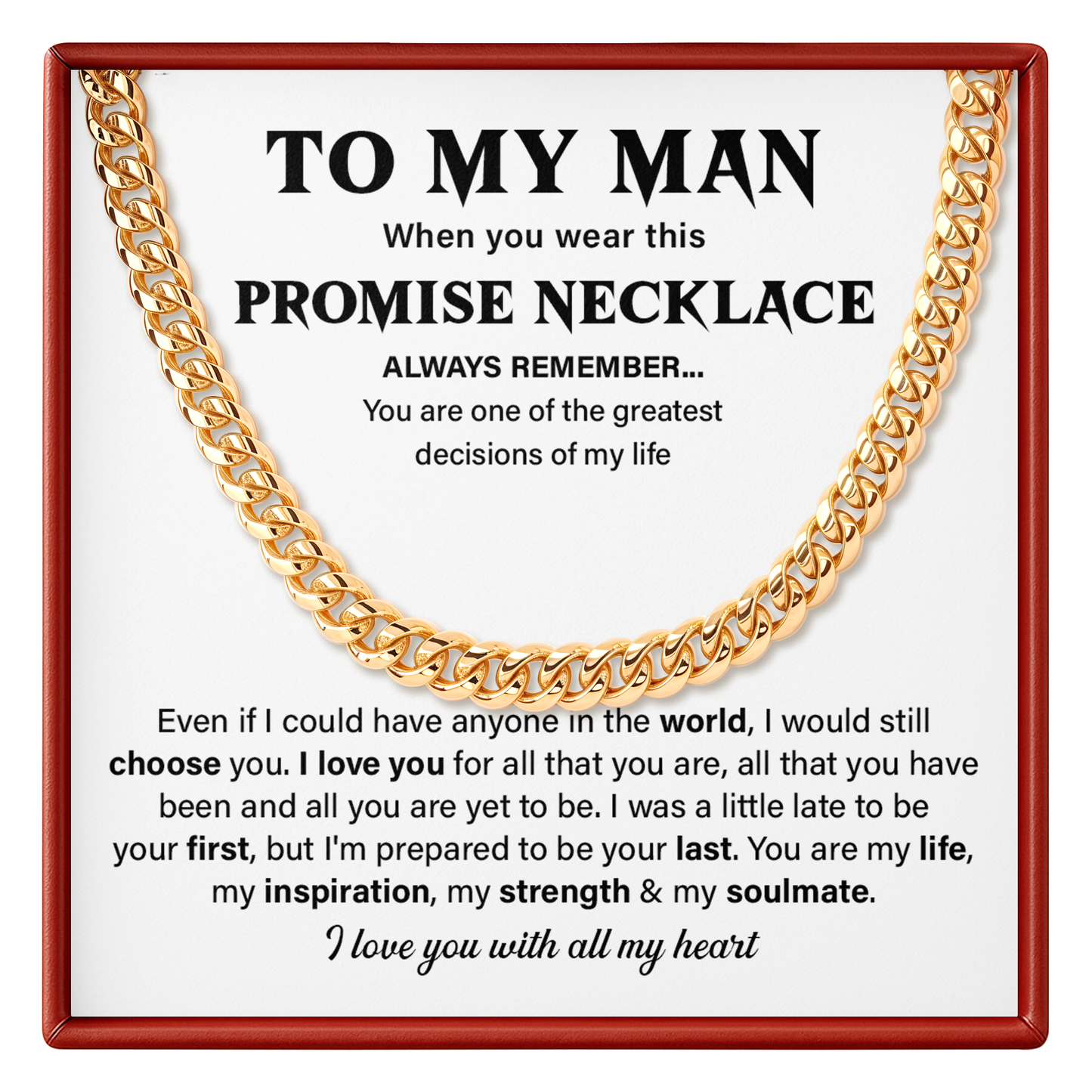 Promise Necklace for Him Romantic Cuban Link Chain Gift for Boyfriend, Husband or Soulmate