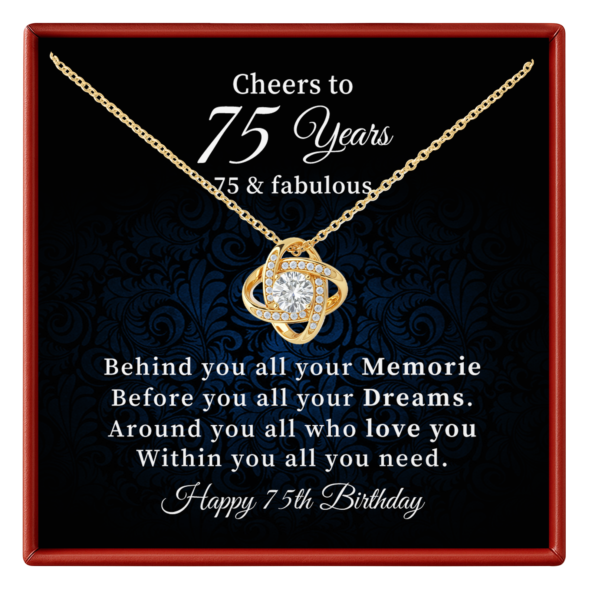 Cheers to 75 Years Necklace Birthday Gift for Her