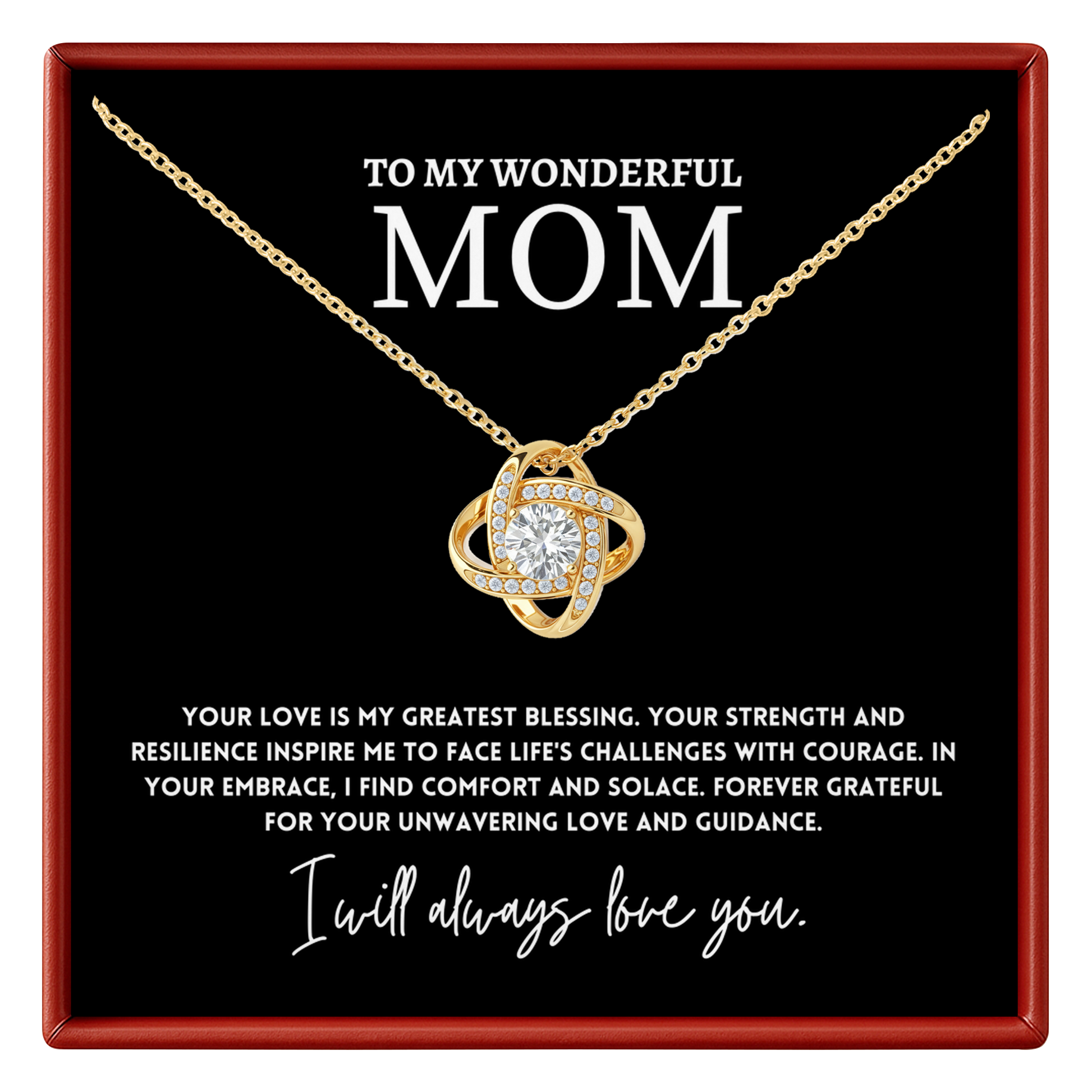 To My Wonderful Mom Necklace Gift with Message Card