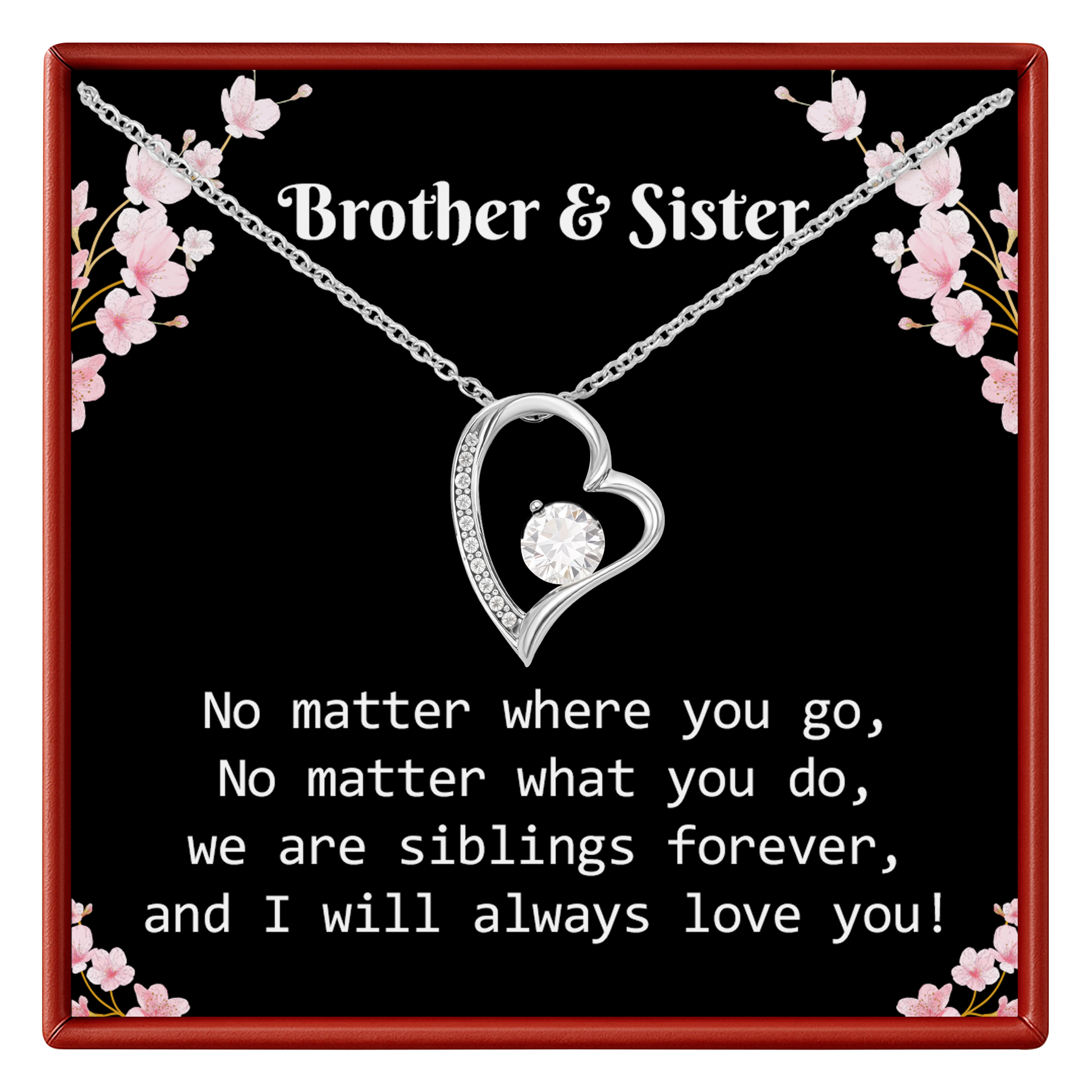Brother & Sister Heart Necklace Birthday Gift for Sister