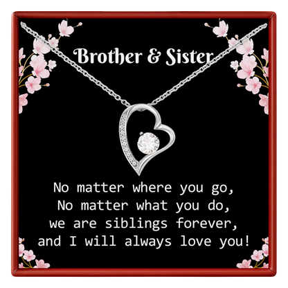 Brother & Sister Heart Necklace Birthday Gift for Sister