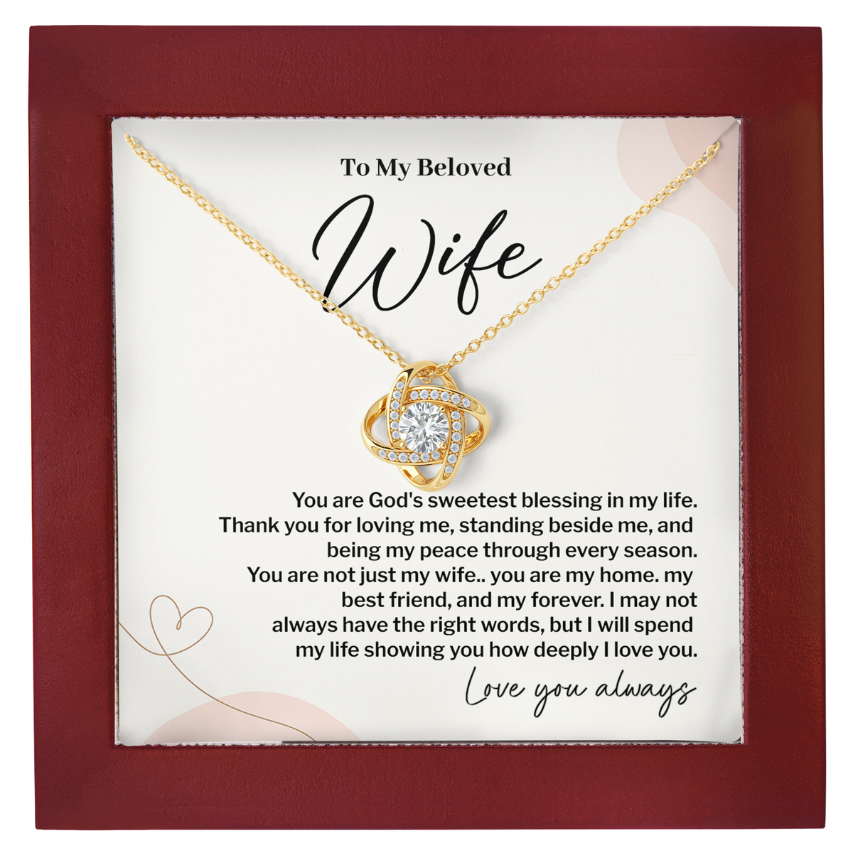 Christian Wife Love Knot Necklace from Husband Anniversary Gift