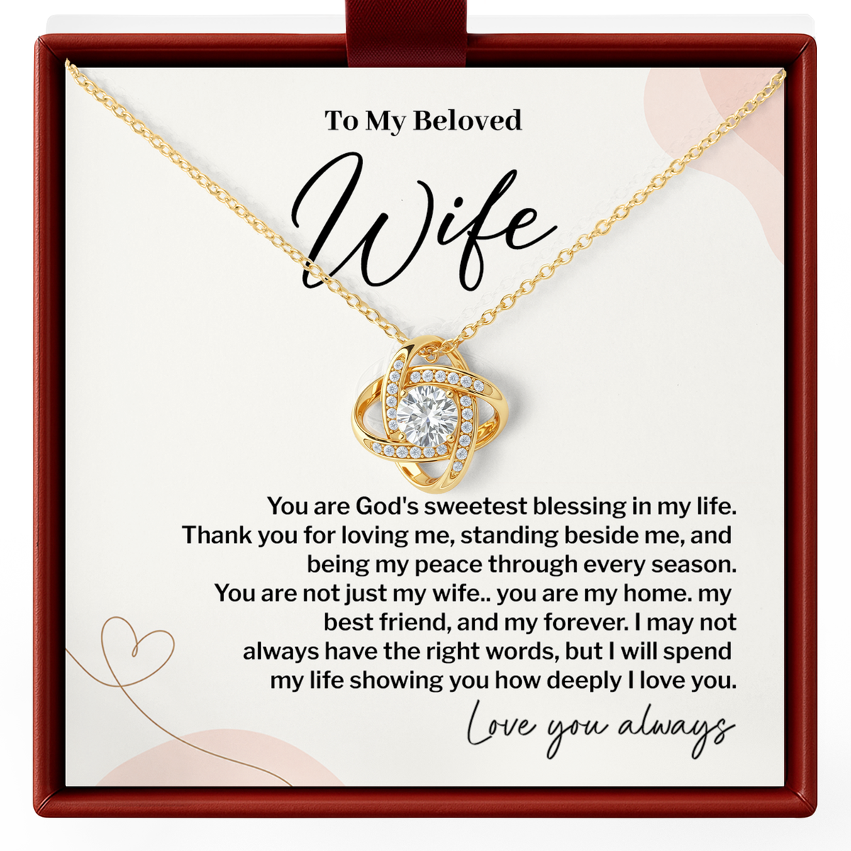 Christian Wife Love Knot Necklace from Husband Anniversary Gift
