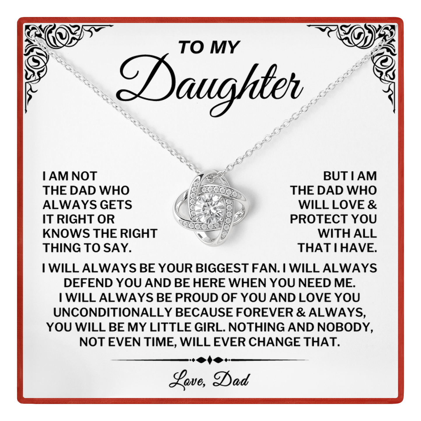 To My Daughter Love Knot Necklace, Emotional Gift from Dad with Message