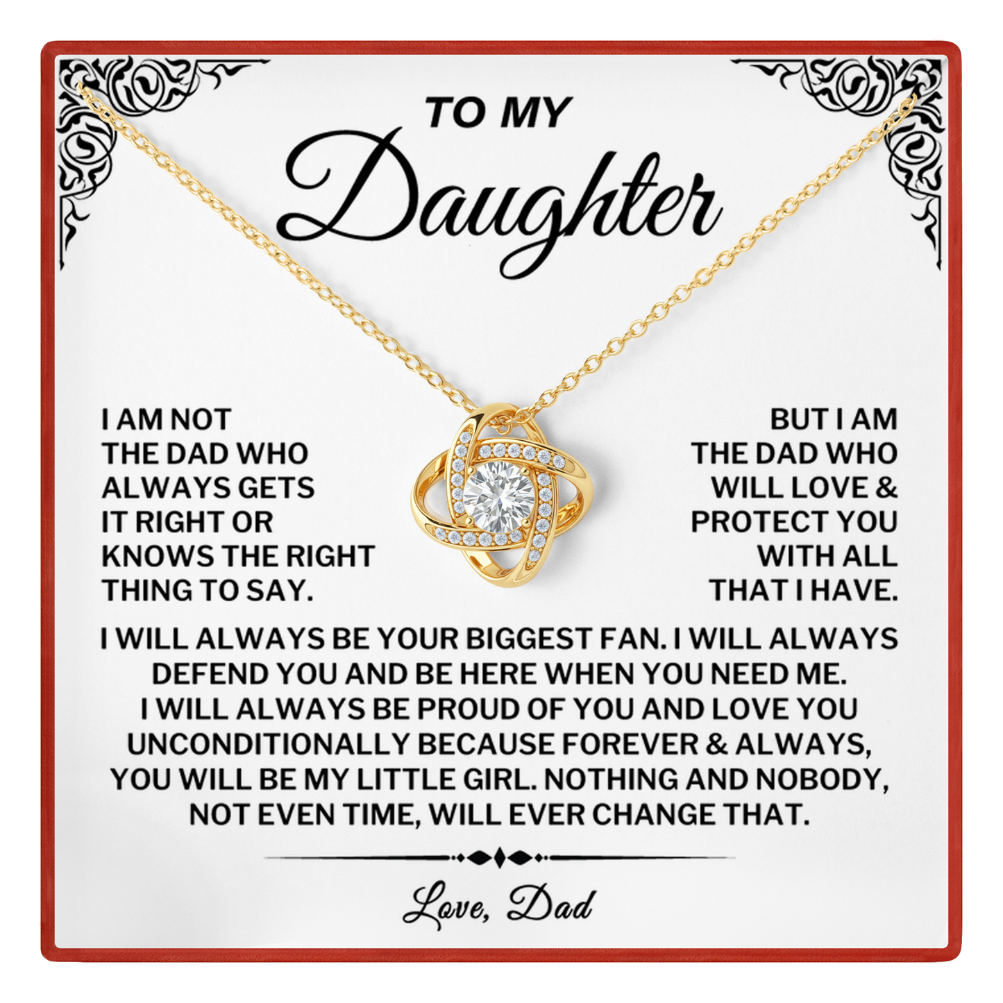 To My Daughter Love Knot Necklace, Emotional Gift from Dad with Message