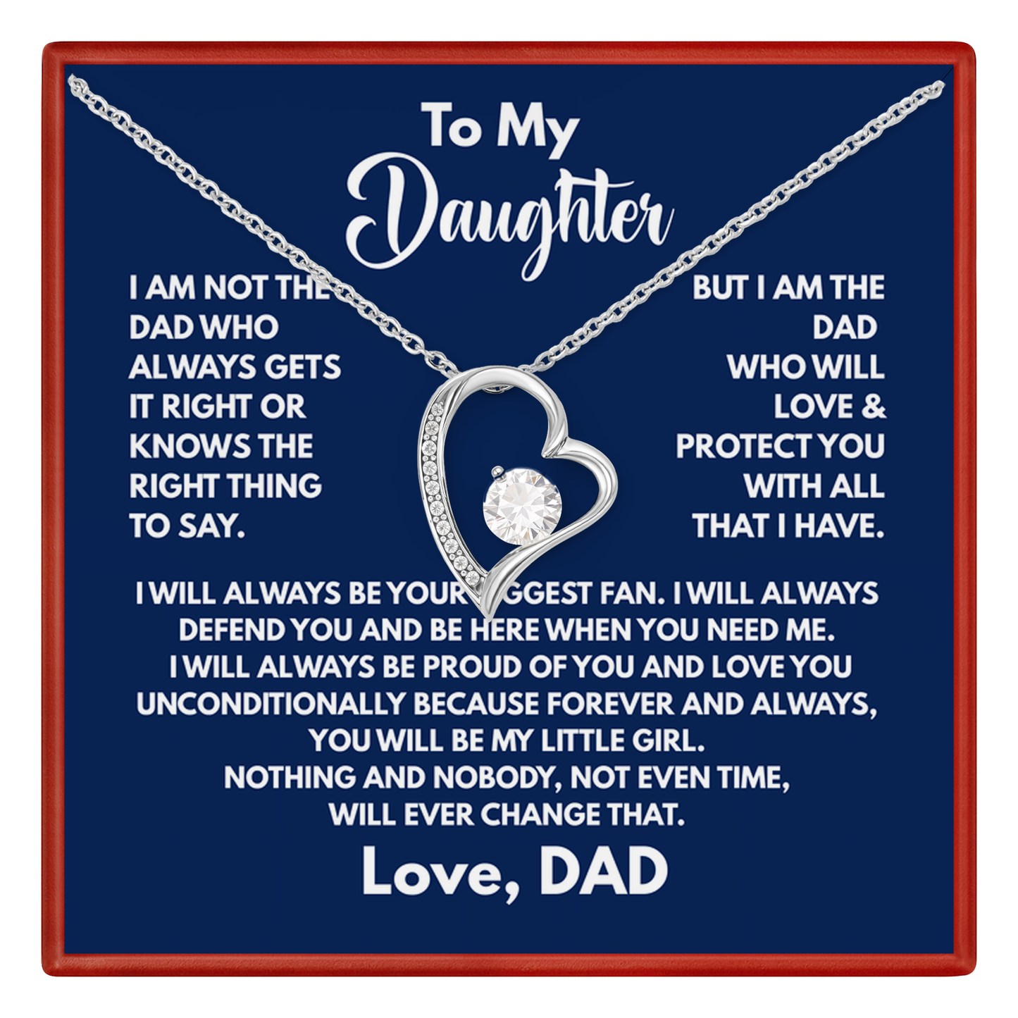 To My Daughter Necklace from Dad Pendant with Emotional Message Card Birthday, Christmas Gift