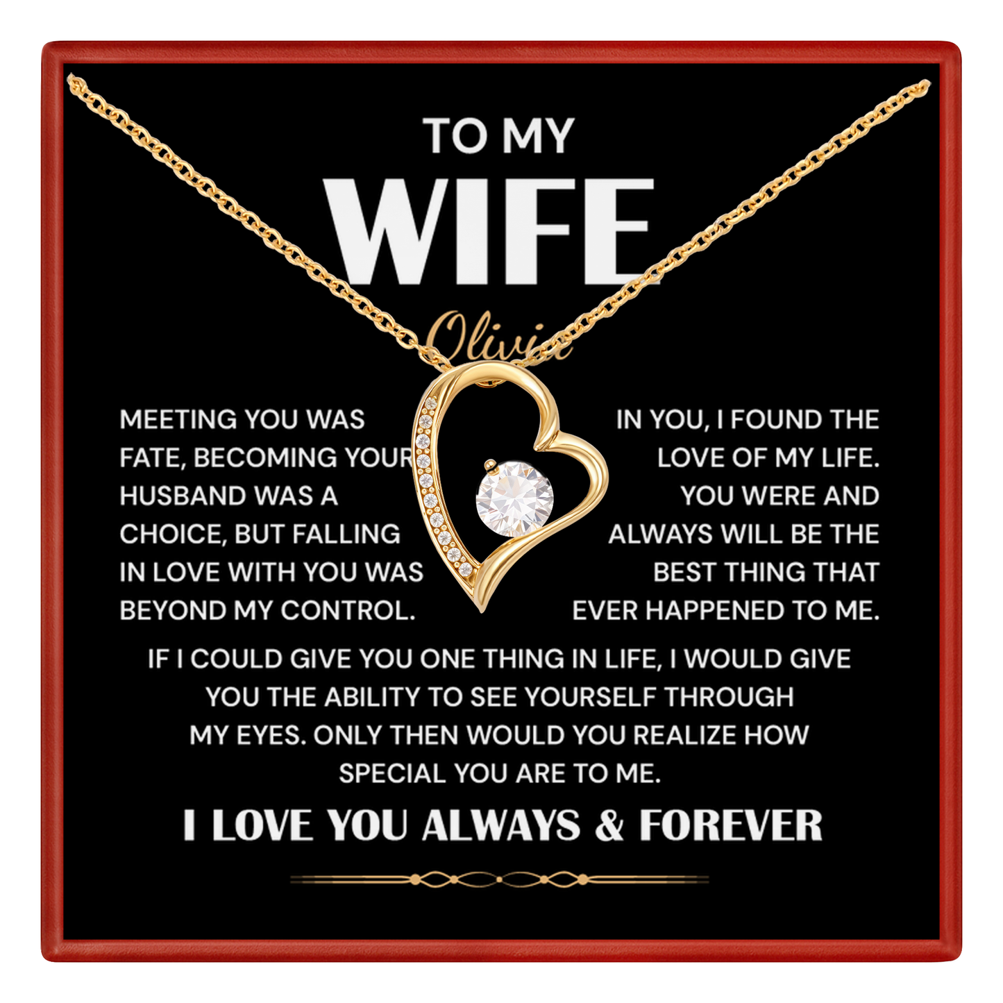 To My Wife Heart Necklace - Personalized Name Gift for Wife With Romantic Jewelry