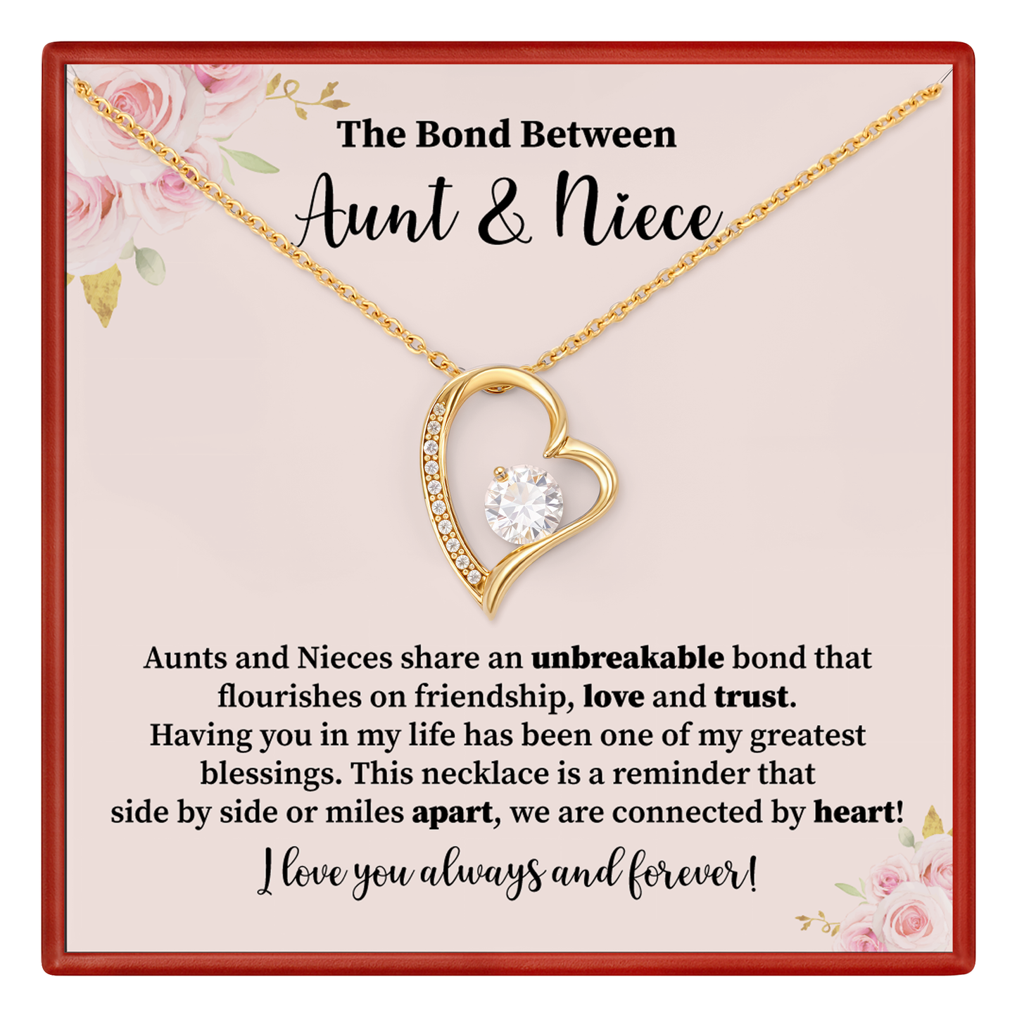 Aunt and Niece Necklace Heart Necklace Gift for Niece from Aunt with Friendship Message Card