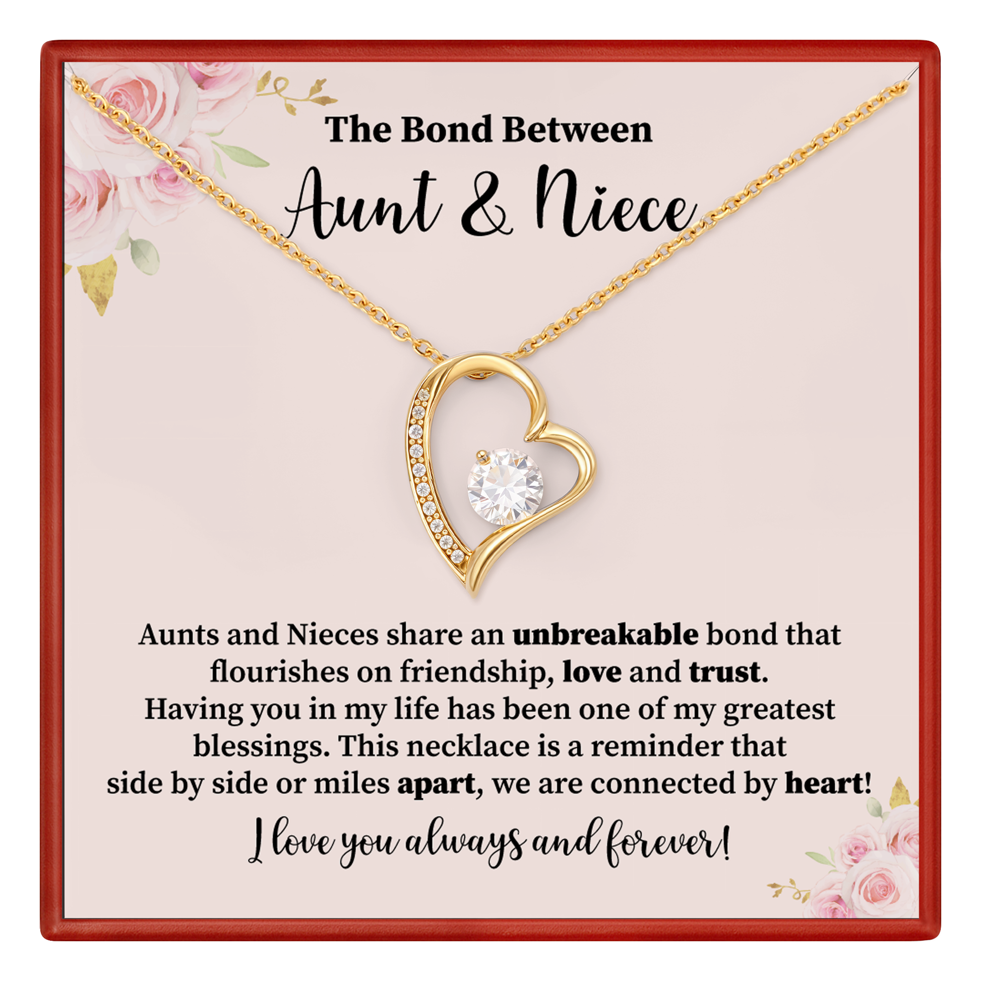 Aunt and Niece Necklace Heart Necklace Gift for Niece from Aunt with Friendship Message Card
