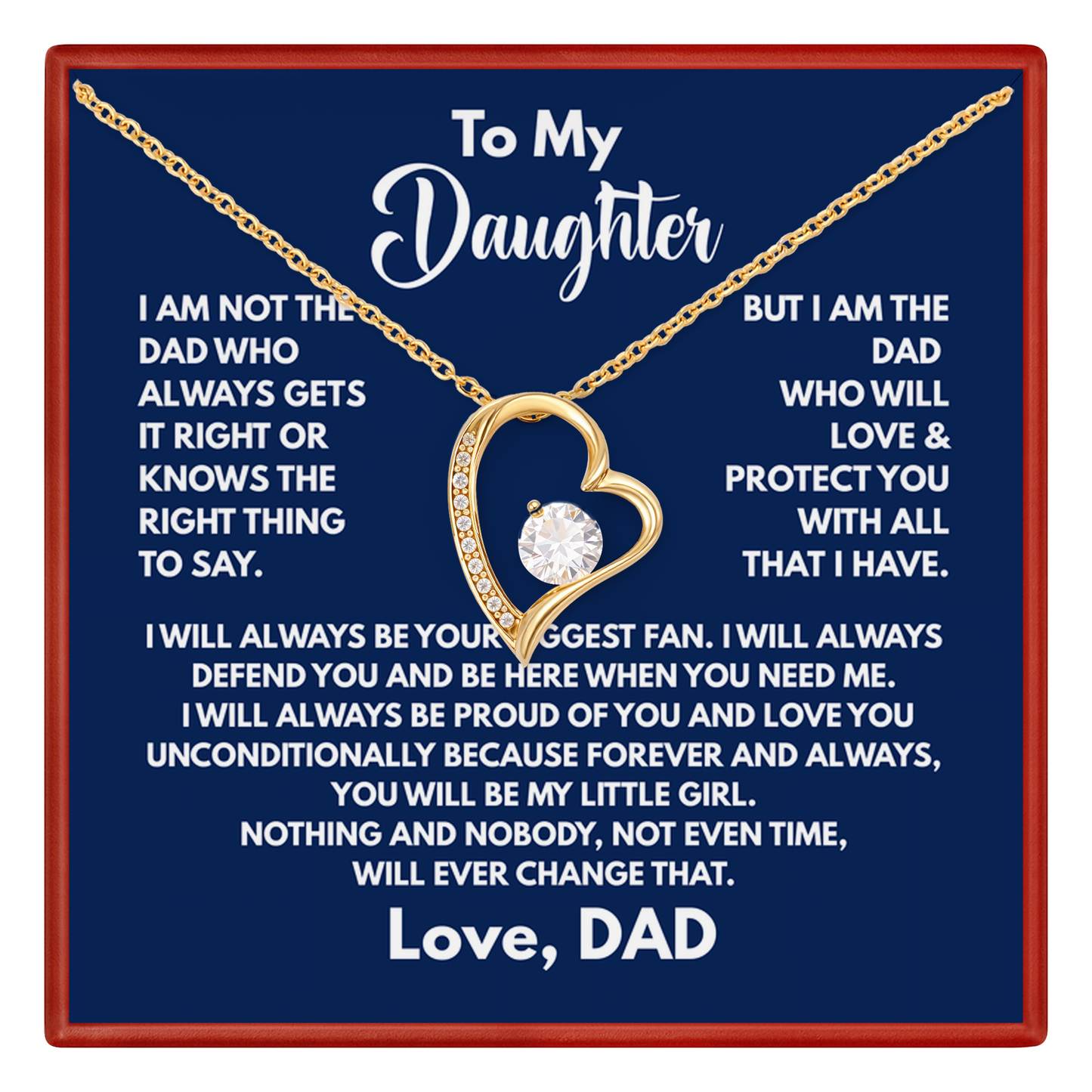 To My Daughter Necklace from Dad Pendant with Emotional Message Card Birthday, Christmas Gift
