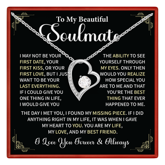 To My Beautiful Soulmate Necklace - Romantic Heart Pendant Gift for Girlfriend, Wife, Fiancée