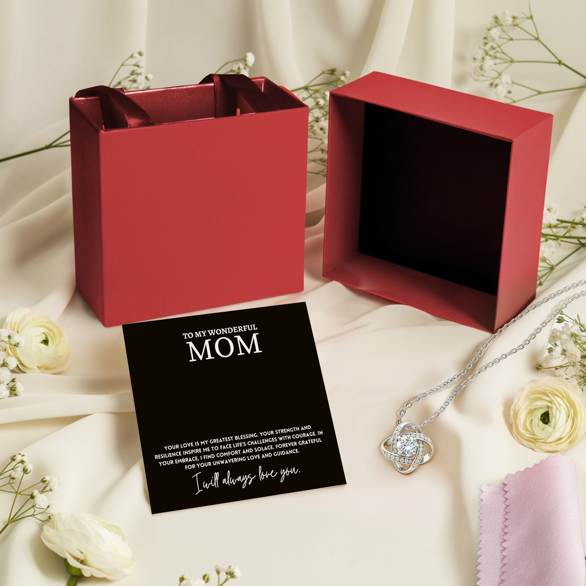 To My Wonderful Mom Necklace Gift with Message Card