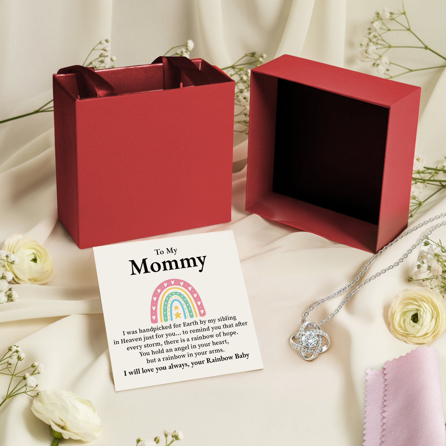 Rainbow Baby Necklace for Mommy Miscarriage Memorial Gift for Mother with Sympathy Message Card