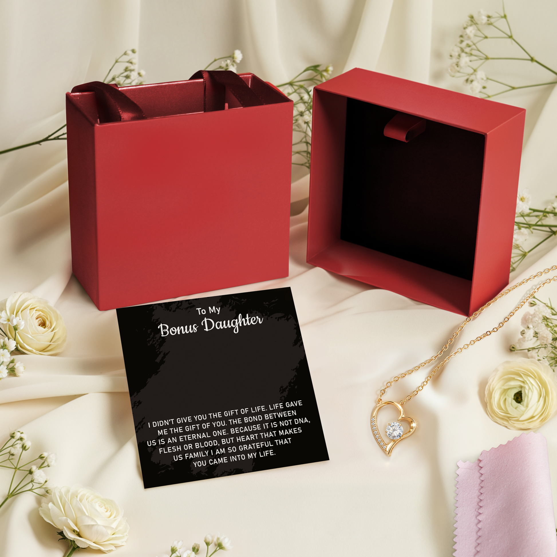 To My Bonus Daughter Heart Necklace Birthday Gift