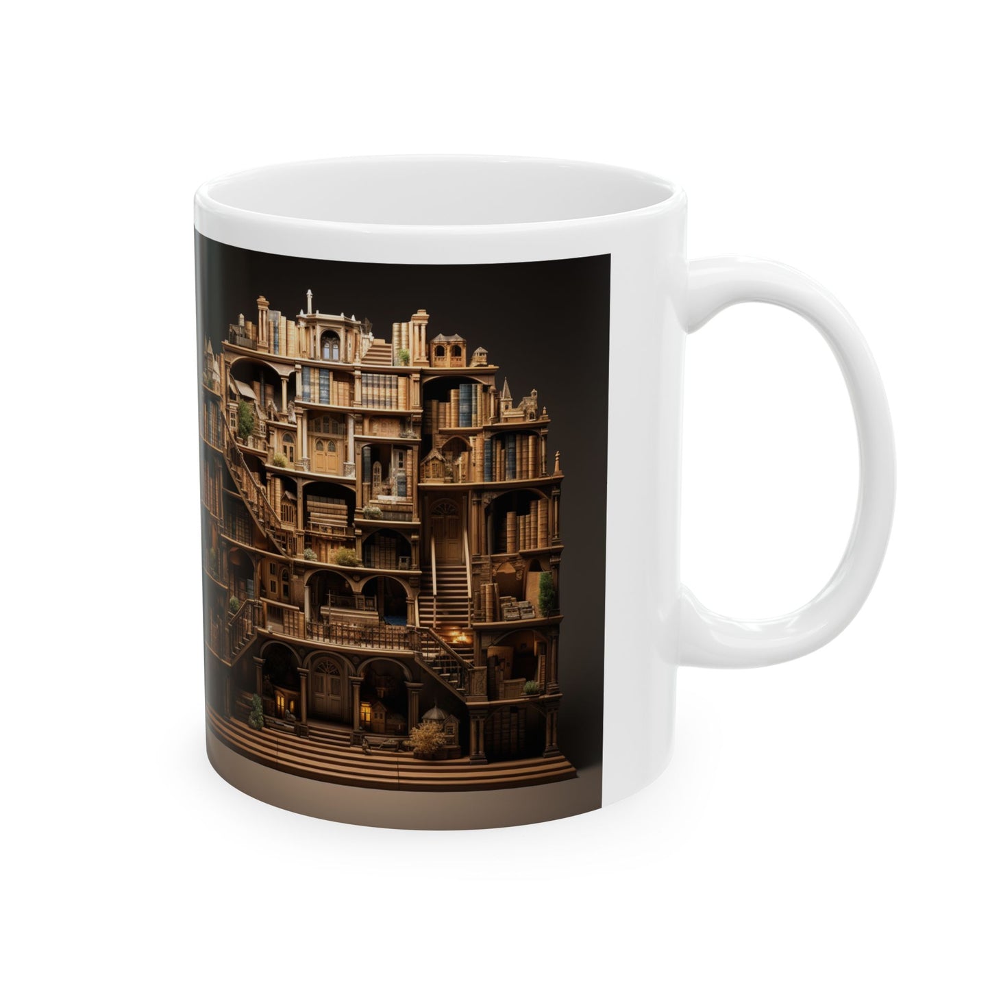 A Whole 3D bookshelf 11oz white Mug