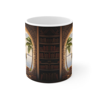 3D Bookshelf Ceramic white Mug 11oz