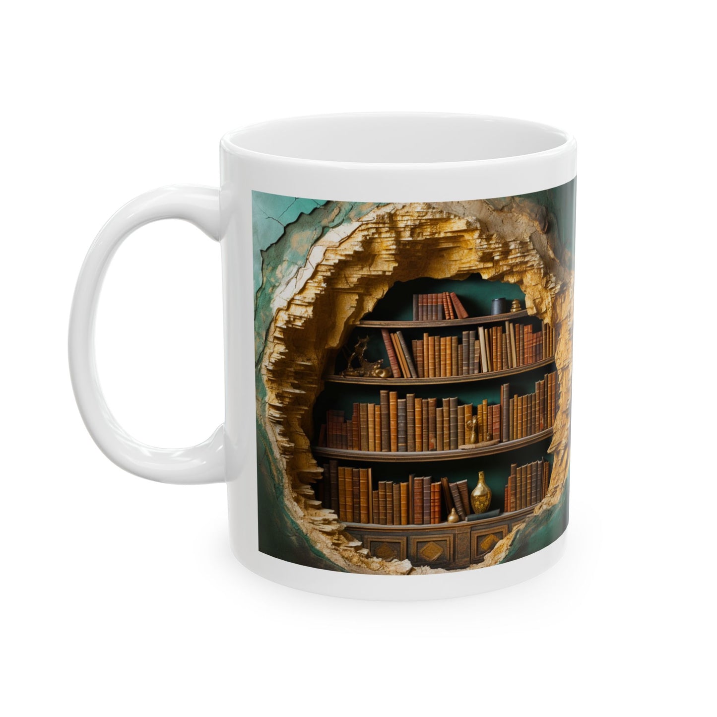 3D Bookshelf Ceramic white Mug 11oz