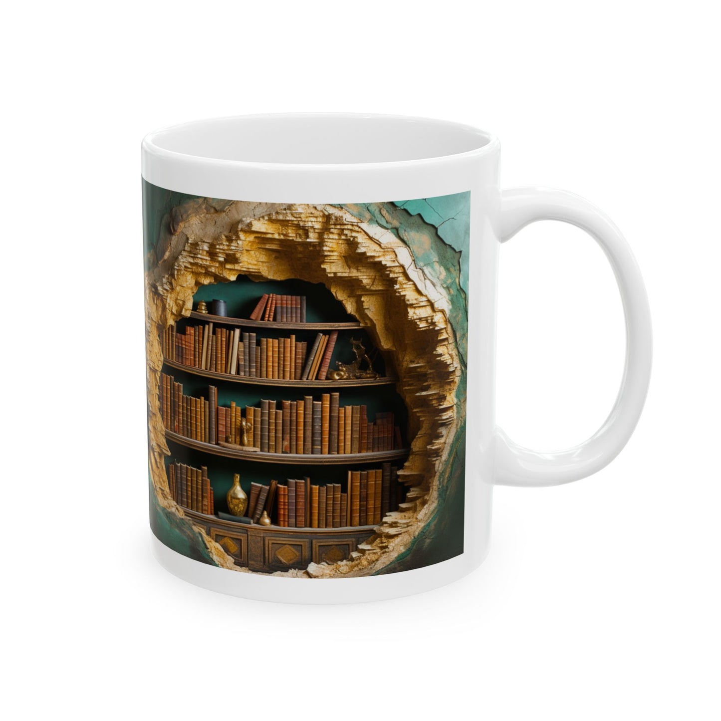 3D Bookshelf Ceramic white Mug 11oz