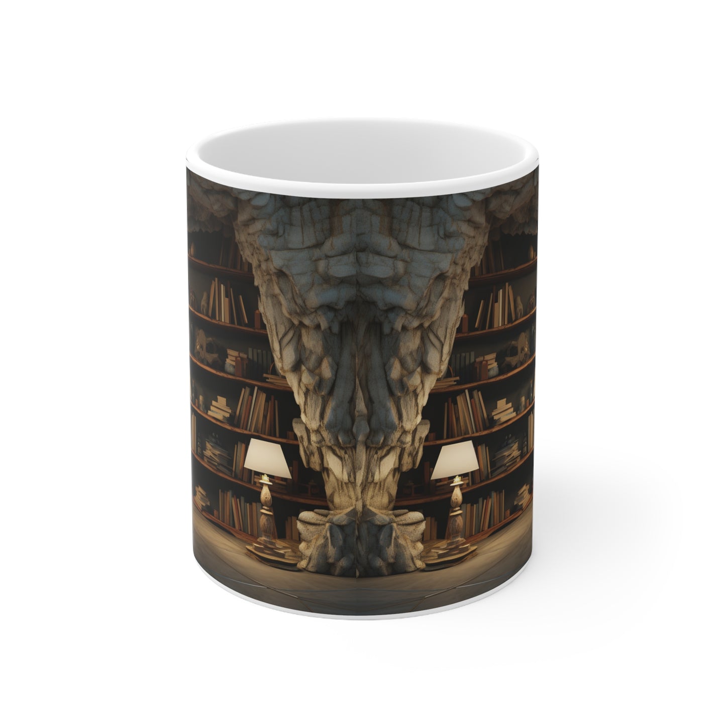 A vintage 3D bookshelf 11oz white Mug