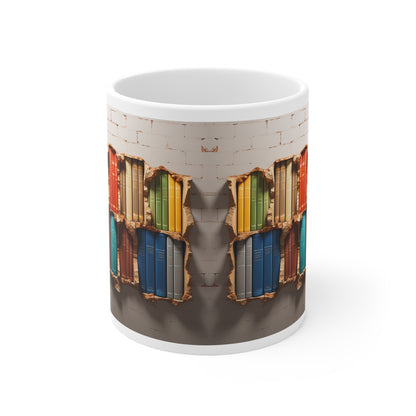 3D Bookshelf Ceramic white Mug 11oz