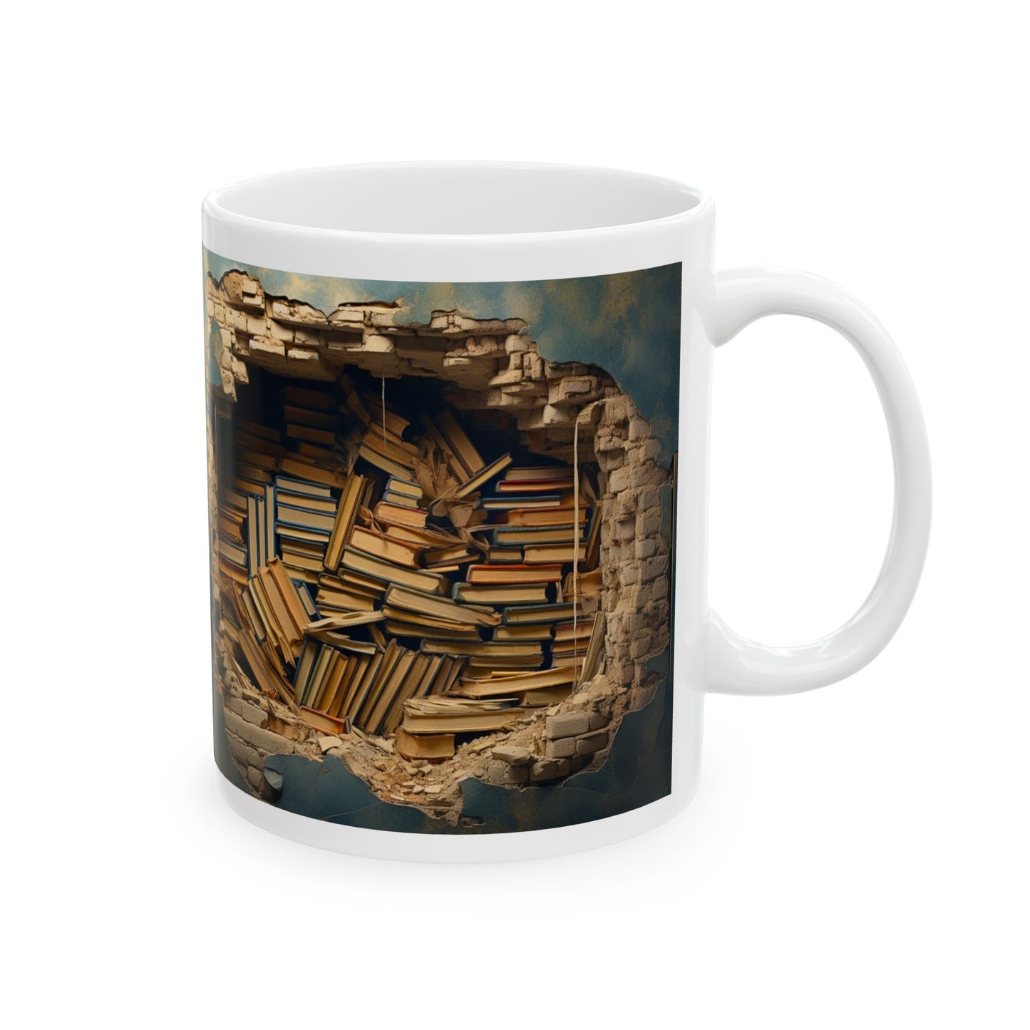 3D Bookshelf Ceramic white Mug 11oz