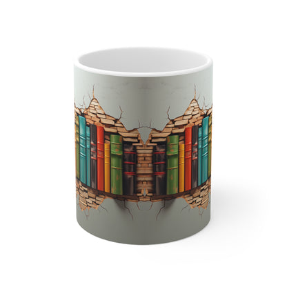 3D Bookshelf Ceramic white Mug 11oz