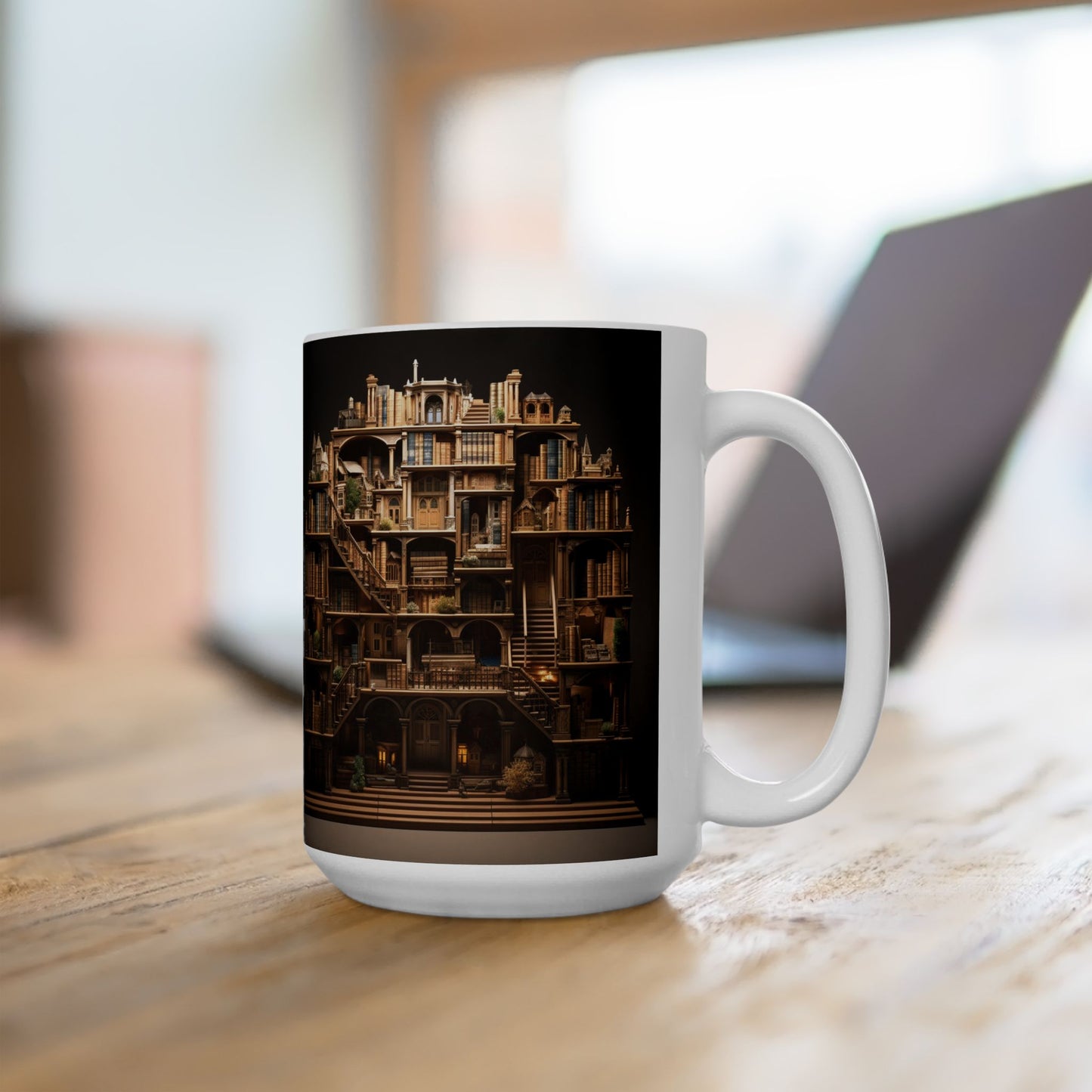 A Whole 3D bookshelf 15oz white Mug