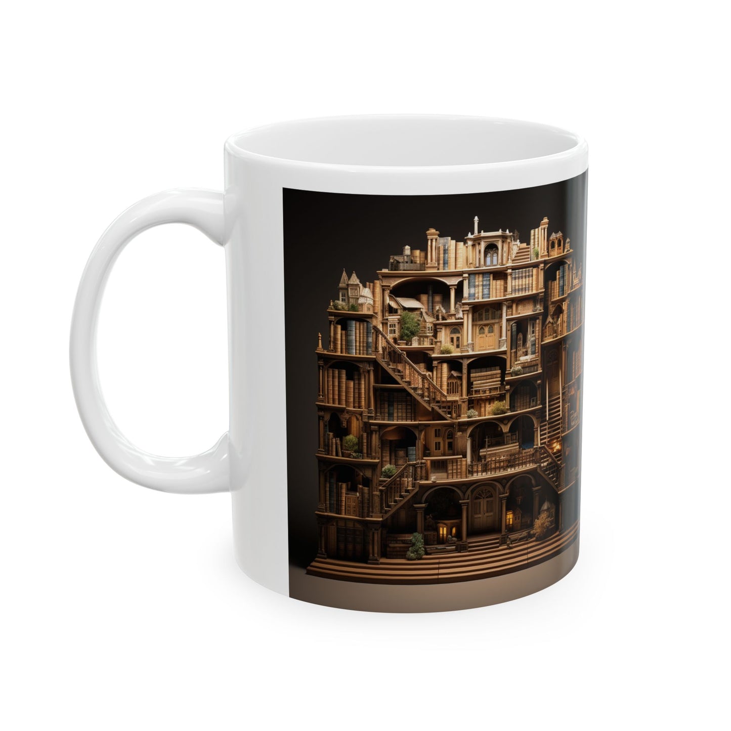 A Whole 3D bookshelf 11oz white Mug