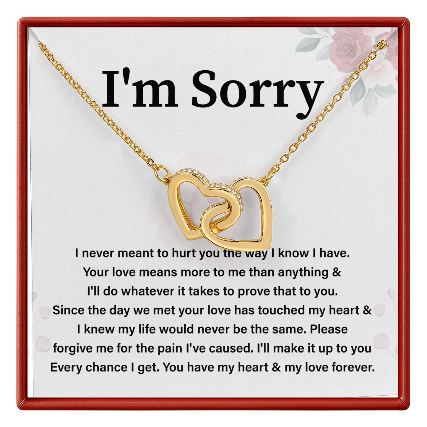 I'm Sorry Necklace for Her Apology Gift for Wife, Girlfriend or Partner with Interlocking Hearts Necklace