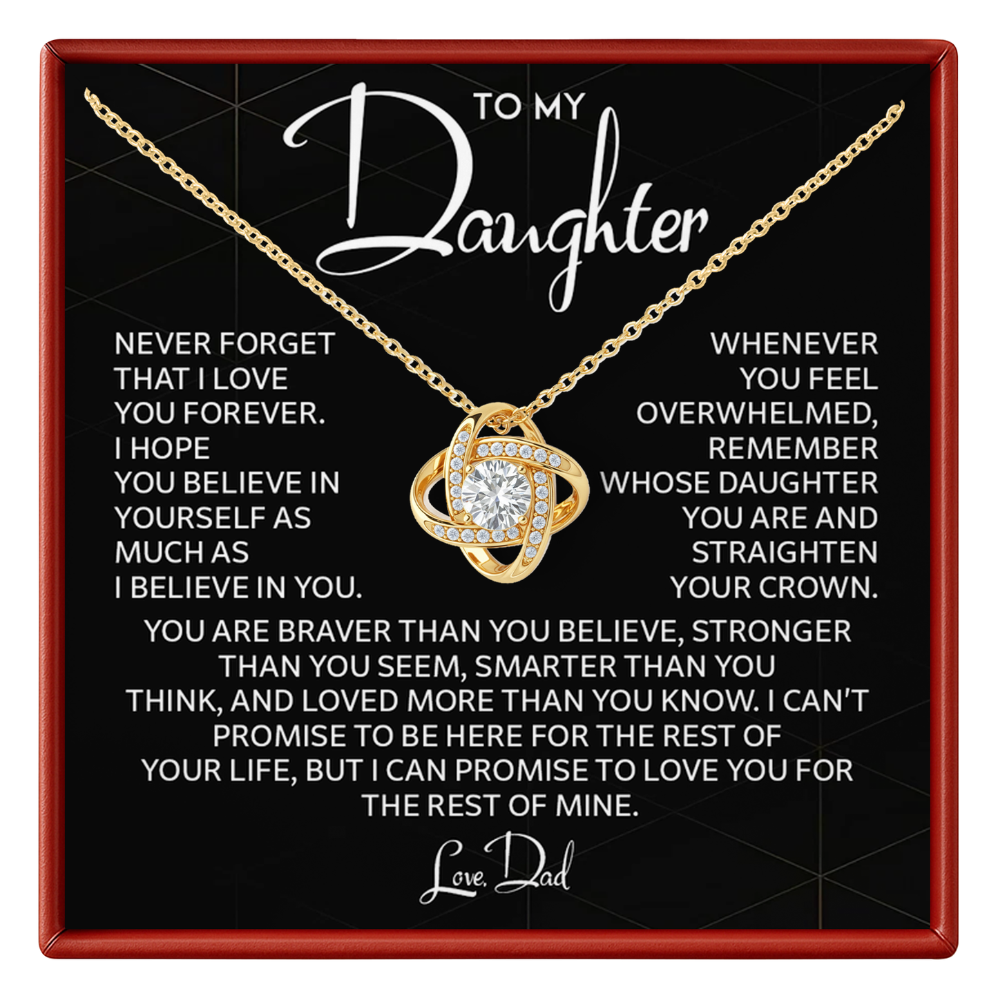 Daughter Gift from Dad - Love Knot Necklace with Emotional Card