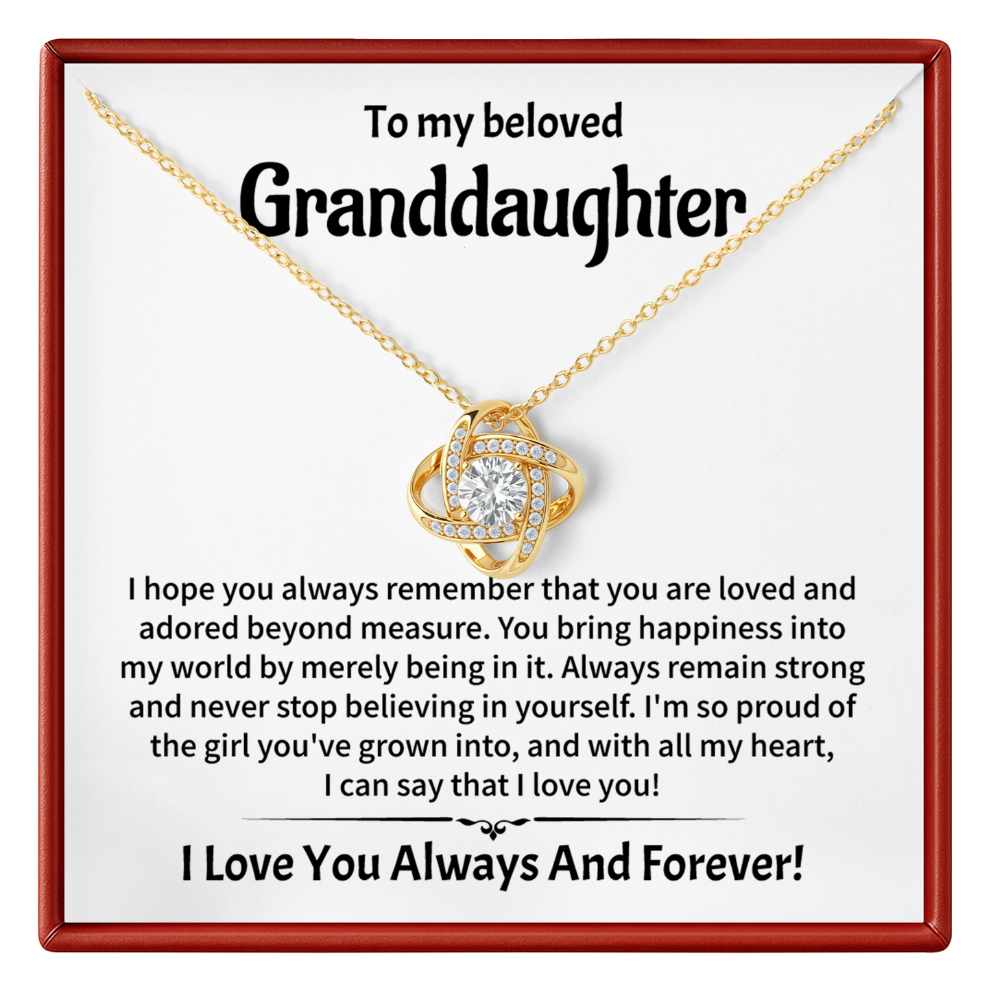 Granddaughter Love Knot Necklace - Birthday, Graduation & Christmas Gift