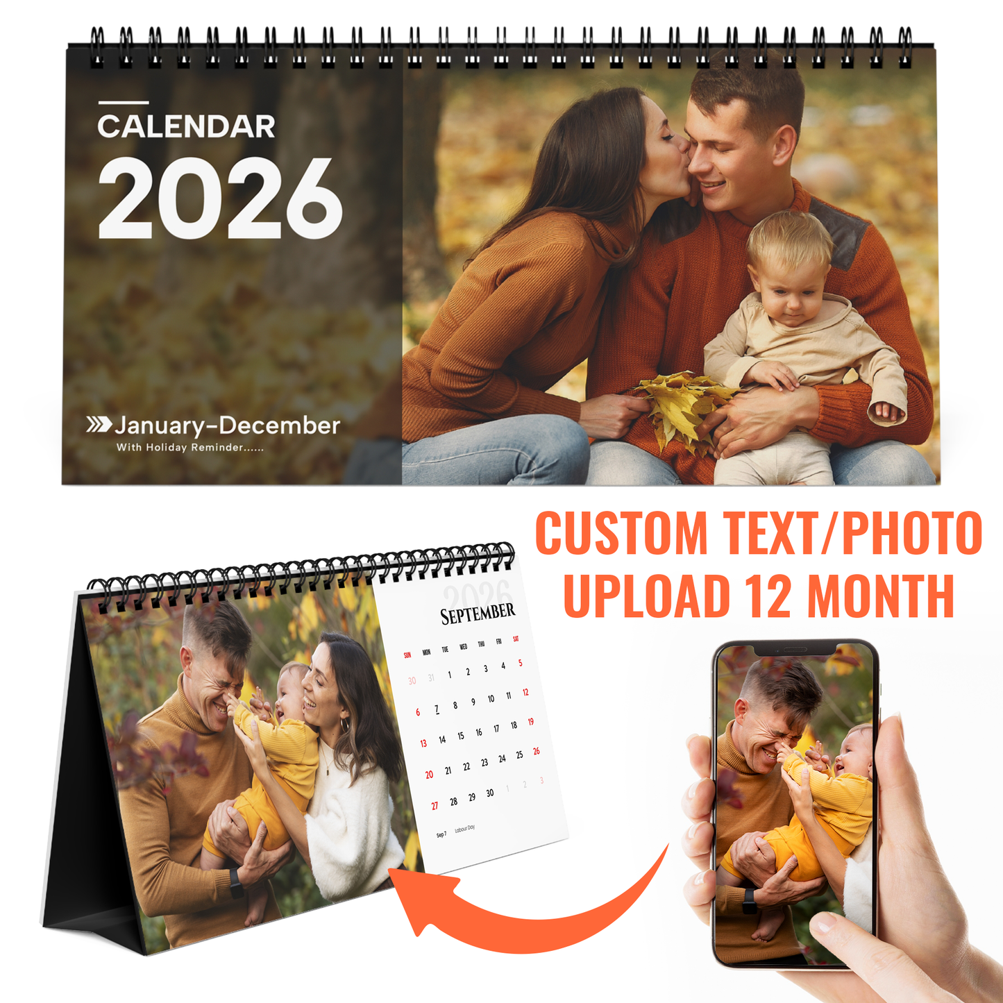 2026 Desk Calendar Family Photo Table Calendar, January-December Planner