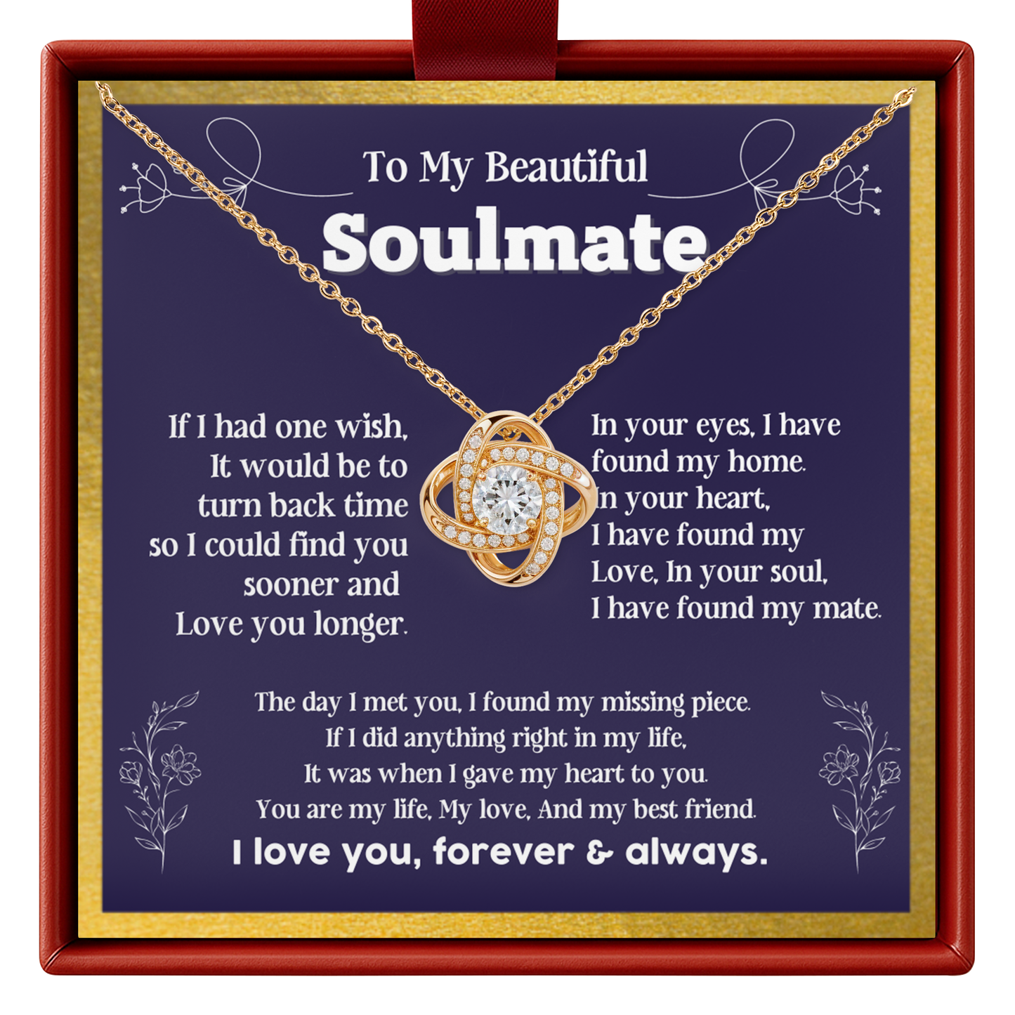 Soulmate Necklace for Her Romantic Forever Love Gift for Wife, Girlfriend or True Love