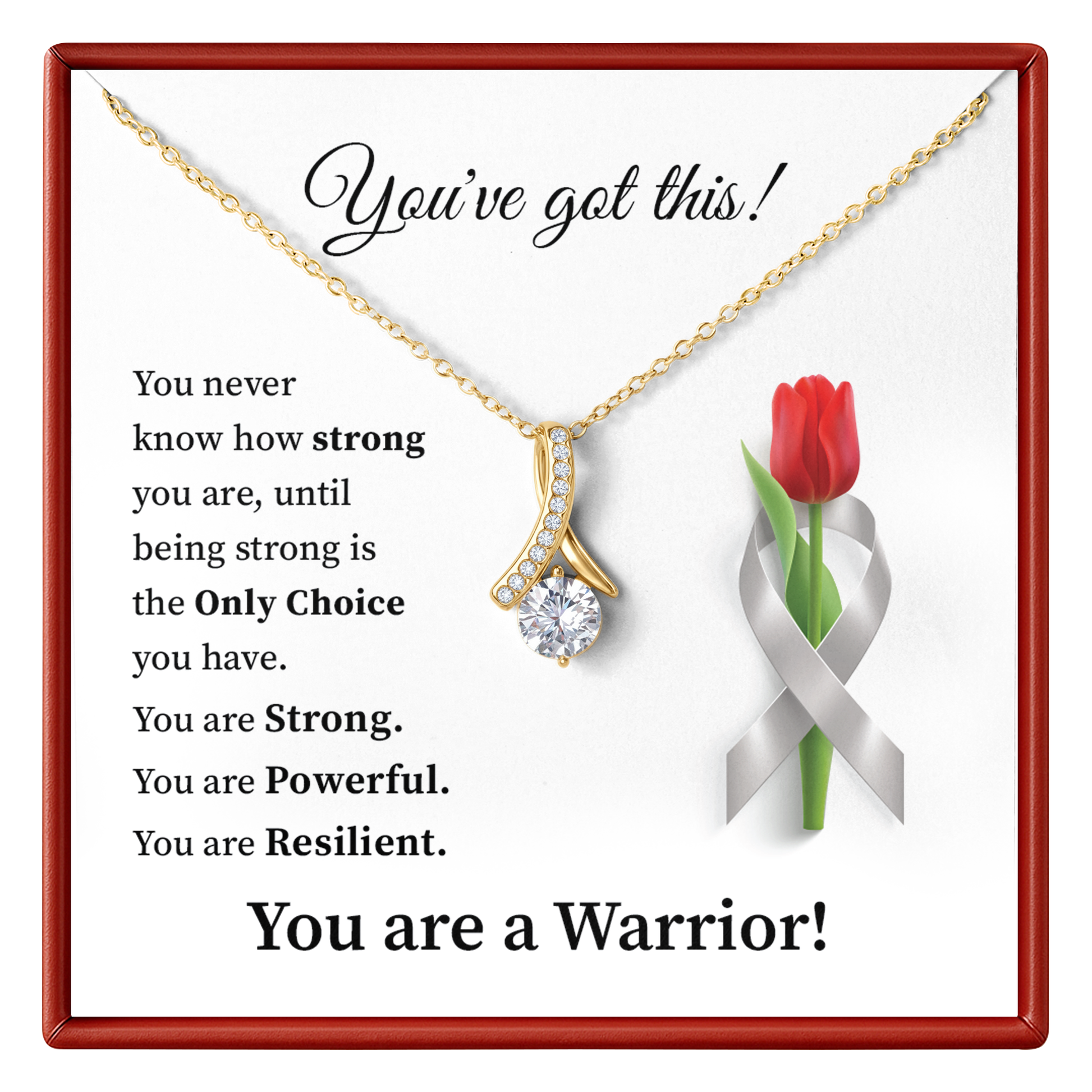 You Are a Warrior Silver Ribbon Necklace Strength & Support Gift for Her